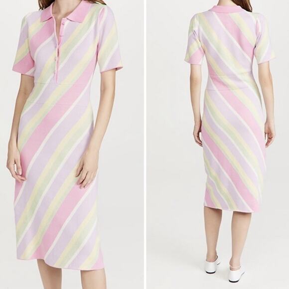 Anthropologie Dresses & Skirts - Anthropologie Olivia Rubin Macy Pastel Stripe Knit Dress Midi Length NEW Large